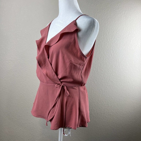 Monteau Top‎ Women Medium Spaghetti Strap V-Neck Ruffle Mauve Pink Wrap Blouse - Picture 4 of 12